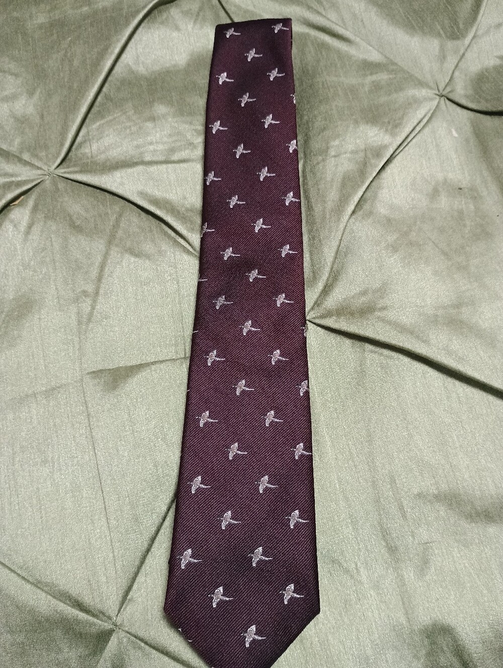 Vintage Bert Pulitzer Men's Brown Patterned Tie with Flying Pheasants